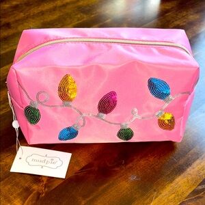 Mudpie Pink Cosmetic Bag with Colorful Lights NWT